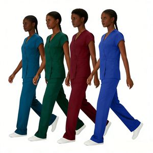 V-neck Unisex Scrub Set Moisture Wicking Split Uniform Hospital Wear Azure Dark Green Burgundy Royal Blue - Product Image 1