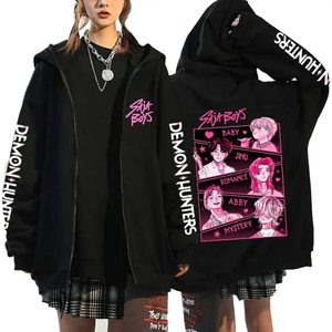 Produit phare : sweat-shirt à capuche en coton surdimensionné <span class=keywords><strong>K</strong></span>-pop automne-hiver, sweat-shirt en coton, sweat-shirt à capuche à fermeture éclair sur le thème de l'anime Demon Hunter - Product Image 4