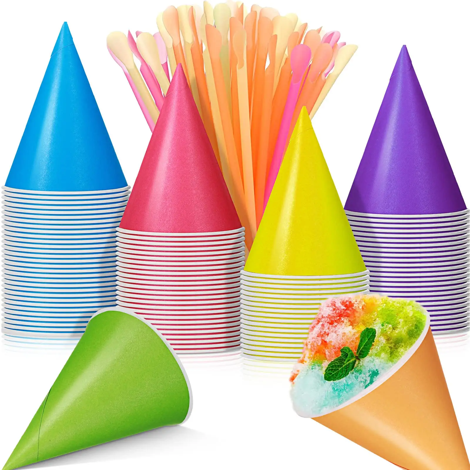 Cones de sorvete para copos de 4.5 oz, copos de colher à prova de vazamento para sorvete de papel