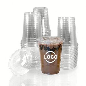Gobelets jetables écologiques transparents en PET de 12 oz à 24 oz avec logo personnalisé, 98 mm, avec couvercles pour boissons froides et thé au lait - Product Image 1