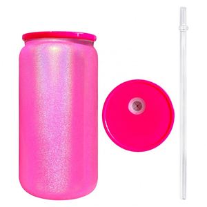Bouteille en verre scintillante de 16 oz avec couvercle en plastique, personnalisable avec logo, livraison gratuite en gros, pour sublimation - Product Image 3