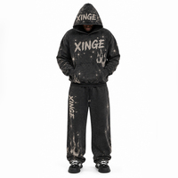 Ensemble de survêtement vintage délavé pour homme, sweat-shirt à capuche et pantalon de survêtement surdimensionnés, streetwear, ensemble deux pièces