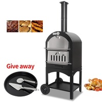 Four à pizza au feu de bois à double usage en acier inoxydable de 12 pouces avec roues pour barbecue