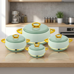 Juego de 4 ollas redondas de lujo ANAX para calentar alimentos, de acero inoxidable, apilables, con tapa, para buffet y catering de fiestas - Product Image 3