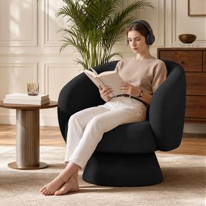 Fauteuil pivotant à 360 degrés en tissu Sherpa avec pieds en métal, fauteuil moderne pour salon, chambre à coucher, salle de séjour - Product Image 2