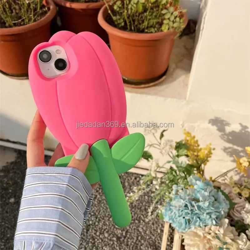 Tulip 3D Silicone Cartoon Flower Soft Rubber Shockproof Protective Phone Case for iPhone 11 12 13 14 Pro Max for Women Girls