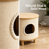 Lit pour chat et table d'appoint 2-en-1 de luxe confortable, dessus en bois massif rectangulaire, abri respirant pour animaux de compagnie, décoration de salon, emballé en carton