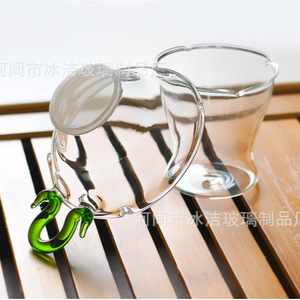 Colador de té de vidrio resistente al calor con mango verde para juego de té Kung Fu 0352 - Product Image 3