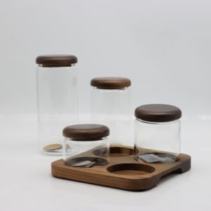 현대식 디자인 맞춤형 주방 커피 찻잎 식품 사용 용 나무 트레이가있는 유리 용기 캠핑 사양 - Product Image 4