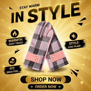 Gants d'hiver chauds en gros pour femmes, élégants, en tweed à carreaux, avec revers en fausse fourrure, compatibles écran tactile, pour la conduite, personnalisables pour votre marque - Product Image 1