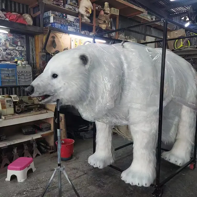 Hand Craft Two People Realistic Simulation Animatronic Animal Costume Life Size Walking Polar Bear Costume for Show