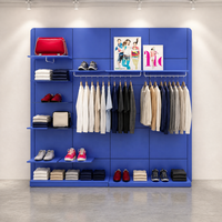 Système d'affichage mural modulaire bleu roi pour vêtements, étagères à chaussures, tringle de suspension, coloré et sur mesure