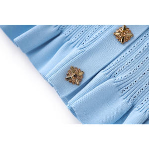 高品质时尚优雅精品批发蓝色针织女装秋季v领喇叭袖上衣鱼尾裙 - Product Image 3