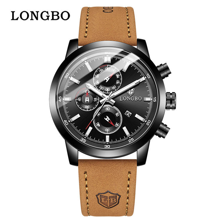 LONGBO 83722 Men's Quartz Watch Luxury Leather Waterproof