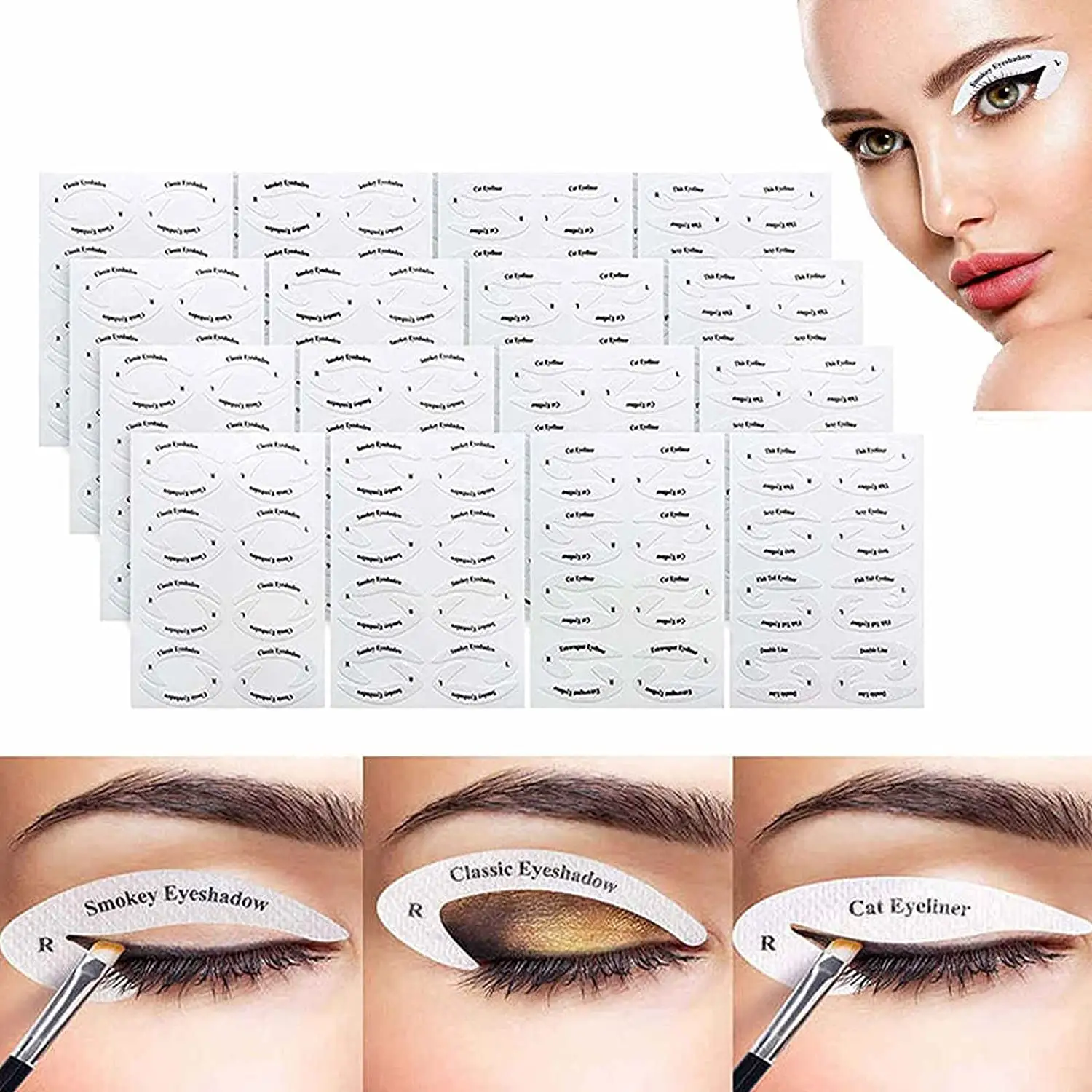 Kit de plantillas de sombra de ojos sin pelusa, maquillaje rápido para principiantes, delineador de ojos de gato, moldes de sombra de ojos, pegatinas de plantilla, tarjetas