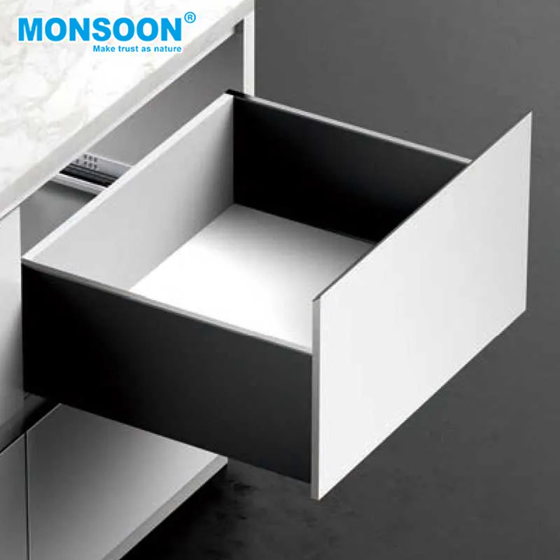 MONSOON Hardware accessories Cold-rolled steel soft closing glass legrabox drawer slide for kitchen drawer