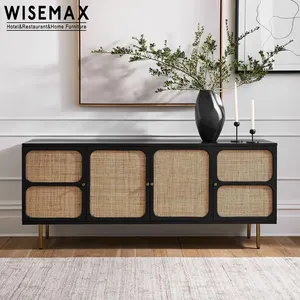 WISEMAX мебель в нордическом стиле из натурального ротанга, деревянный буфет, шкаф для хранения из ротанга, подставка для телевизора с 4 дверями