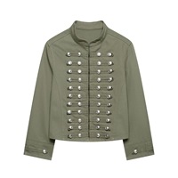 Veste Courte en Jean pour Femme 2026, Col Montant, Multi-Boutons Métalliques, Manches Longues, Manteau Court Tendance