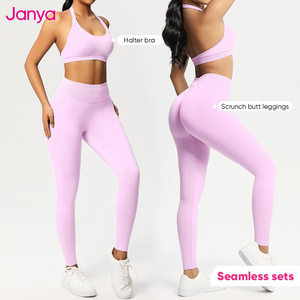 Janya Ropa Deportiva al Por Mayor con Logo Personalizado Conjunto de Entrenamiento de 2 Piezas de Sujetador Deportivo y Leggings sin Costuras para Gimnasio Fitness y Yoga para Mujer - Product Image 1