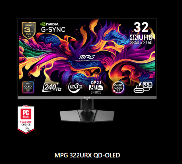 Wholesale MSI MPG 322URX QD-OLED 240Hz 0.03ms GTG 3840x2160 (UHD) Gaming Monitors DCI-P3 99%
