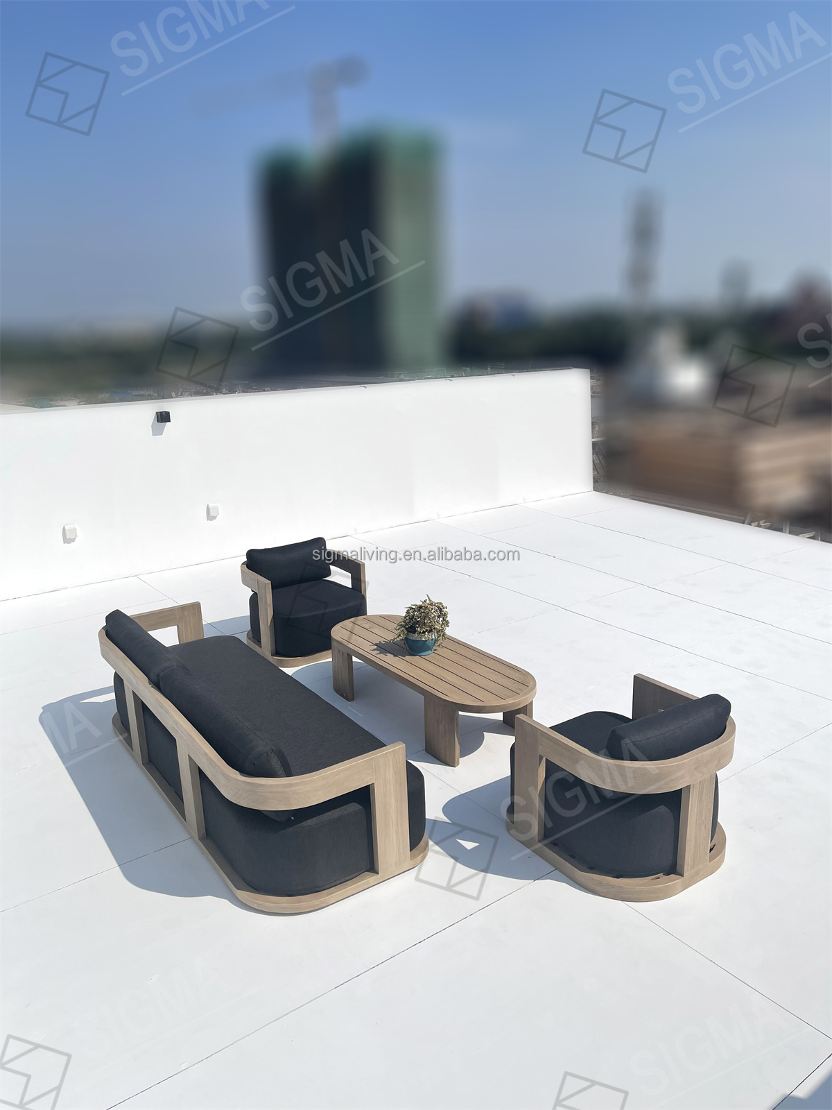 Outdoor Furniture Solid Wood Sofa and Coffee Table Set Paito Teak Sectional Sofa Teak Wood Garden Sofa Set
