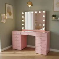 Grande commode de rangement rose avec miroir intégré, grande capacité, 13 bacs, coiffeuse, Chine