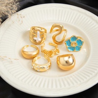Set Cincin Tumpuk Tidak Beraturan Motif Bunga Enamel Vintage untuk Wanita, Cincin Jari Tebal Gaya Y2K untuk Sehari-hari, Aksesoris Perhiasan, Hadiah