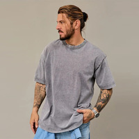 Kaos promosi pria lengan pendek katun murni 250g, model longgar bergaya vintage Amerika, dicuci dan diberi efek distressed, polos dan bernapas.