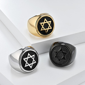 XILIANGFEIZI Anillo Hexagrama Vintage de Acero Inoxidable Estilo Europeo y Americano, Estrella de <span class=keywords><strong>David</strong></span>, Joyería de Acero Titanio para Hombre - Product Image 1