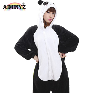 Pigiama in flanella con cappuccio a maniche lunghe da <span class=keywords><strong>donna</strong></span> taglie forti, con stampa animalier cartone animato, bianco e nero, comodo e ampio, per l'autunno - Vendita all'ingrosso - Product Image 3