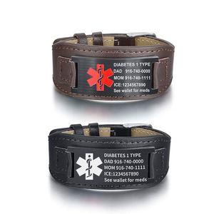 Pulsera de Cuero Genuino con Placa de Acero Inoxidable de Estilo Clásico para <span class=keywords><strong>Hombre</strong></span>, con Logotipo Grabado Personalizado - Product Image 1