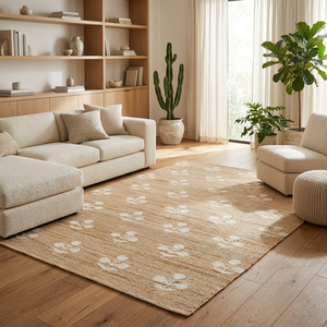 Alfombra Kilim de Yute y Algodón Hecha a Mano con Diseño Floral Beige, Resistente a las Manchas, Antideslizante, Ecológica, de Pelo Corto, para Decoración del Hogar, Sala de Estar y Dormitorio - Product Image 1