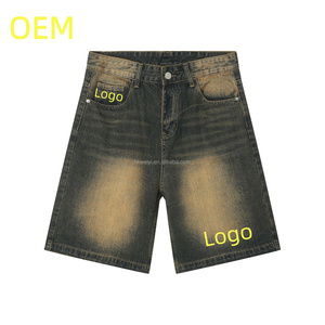 กางเกงยีนส์ขาสั้นเดนิมวินเทจปักโลโก้ตามสั่ง OEM คุณภาพสูง ทรงหลวม สไตล์ Y2K สตรีทแวร์ ระบายอากาศได้ดี สำหรับผู้ชาย - Product Image 1