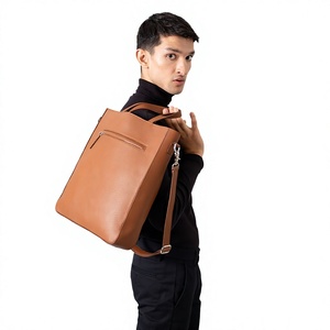Sac fourre-tout unisexe moderne en cuir véritable, marron uni, fermeture éclair, sangle réglable, durable, usage quotidien - Product Image 2