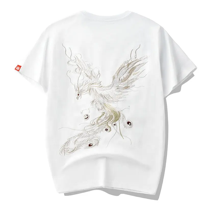 Men's Chinese fashion men's phoenix embroidery loose short sleeve T- shirt