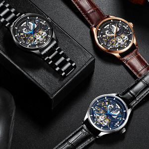 Montre mécanique automatique Ailang Skeleton Tourbillon, 11 mm, étanche 30 m, boîtier rond, bracelet en cuir de vache, fermoir à boucle, pour homme - Product Image 3