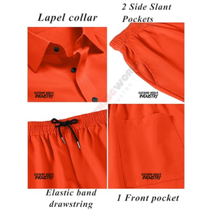 Luxury Summer orange color Shorts <b>Set</b> With custom logo breathable woven Technique Casual <b>Knitting</b> Style 2piece <b>set</b> - Product Image 5