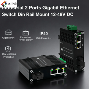 Convertidor de Medios Industrial Mini E-link de 2 Puertos Gigabit PoE+ con Ranura SFP de 30W, Carcasa de Aluminio para Entornos Hostiles, Fibra Óptica de <span class=keywords><strong>Red</strong></span> - Product Image 1