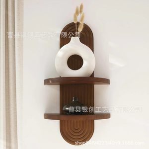 Wooden <b>Wall</b> <b>Mounted</b> <b>Shelf</b> Arched Design 2 Tier Solid Wood Storage Rack For Living Room Kitchen Bathroom Decor - Product Image 4