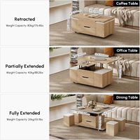 Table basse moderne naturelle relevable 4 en 1 rangement pliable et roulettes salle à manger salon table d'extrémité carrée multifonctionnelle