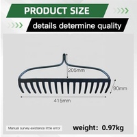 Tête de râteau de jardin professionnelle de 415 mm de large, 14 dents, matériau épaissi pour le nivellement du sol