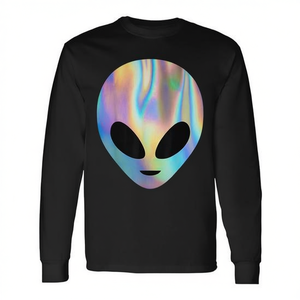 T-shirt à manches longues coloré motif tête d'alien et soucoupe volante, style 'Believe Rainbow Rave', pour promotions - Product Image 2