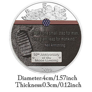 2019 US 50e anniversaire de la pièce commémorative de l'atterrissage sur la lune coloré <span class=keywords><strong>Apollo</strong></span> <span class=keywords><strong>11</strong></span> cadeau de collection en métal plaqué argent - Product Image 3