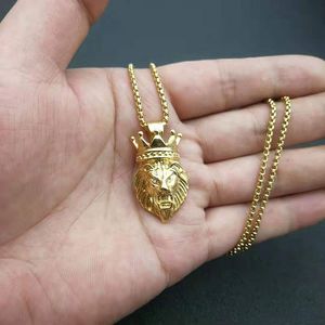 Stainless Steel Lion Head <b>Crown</b> Pendant Necklace Gold And <b>Silver</b> Color For Men Gift Jewelry - Product Image 5