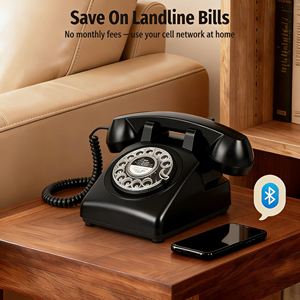 Teléfono <span class=keywords><strong>Bluetooth</strong></span> de Estilo Antiguo Retro <span class=keywords><strong>con</strong></span> Teclado Giratorio de Metal, Teléfonos Fijos <span class=keywords><strong>con</strong></span> Cable Vintage <span class=keywords><strong>con</strong></span> Función <span class=keywords><strong>Bluetooth</strong></span> - Product Image 6