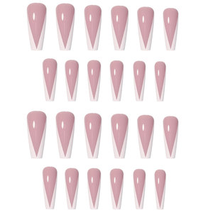 <span class=keywords><strong>Uñas</strong></span> postizas al por mayor, largas, estilo ataúd, con base de gel nude transparente, puntas francesas blancas en V, set de <span class=keywords><strong>uñas</strong></span> postizas de cobertura completa. - Product Image 4