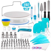 Professionelles 137-teiliges Tortendrehteller-Set mit Kuchendekorations-Set, Backutensilien, Spritztüllen & Spritzbeuteln für Anfänger