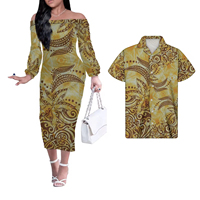 Vente en gros Vêtements d'été polysibal plumeria personnalisés Vêtements décontractés lavables pour couple Robe assortie pour femmes et chemise pour hommes