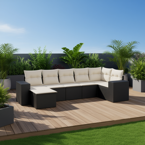 Ensemble de canapés de jardin modulaires en rotin PE noir, mobilier de patio extérieur, design moderne - Product Image 2