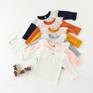 2021 autunno neonato tinta unita bambini maglietta infantile pizzo bambola colletto canotte neonata camicetta - Product Image 1
